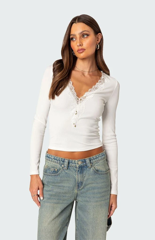 Edikted Madeline Lace Trim Ribbed Top 5