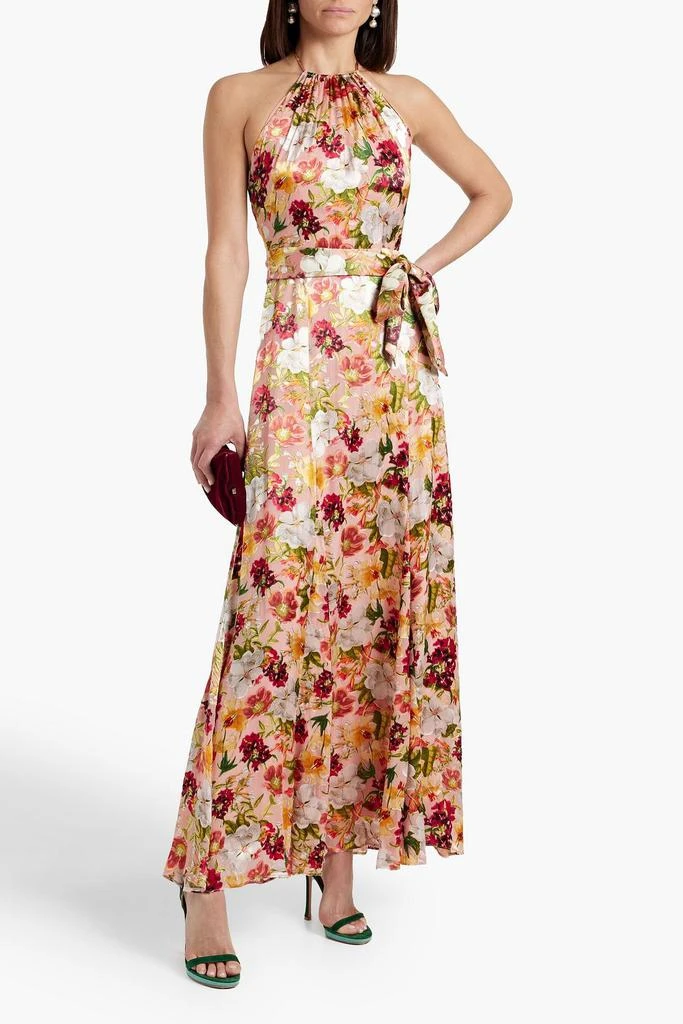sachin and babi light blue dress Women's Donna Ricco Sleeveless Printed Chiffon Halter Maxi Dress, Size: 2, Blue Print