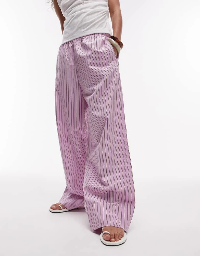 ARKET ARKET poplin straight leg trousers with pull-on waist in lilac stripes 4