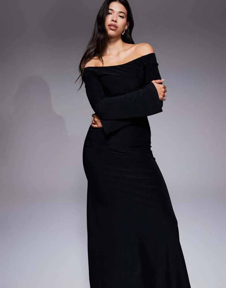 asos long sleeve dresses ASOS DESIGN long sleeve satin maxi dress with full skirt and godets in red