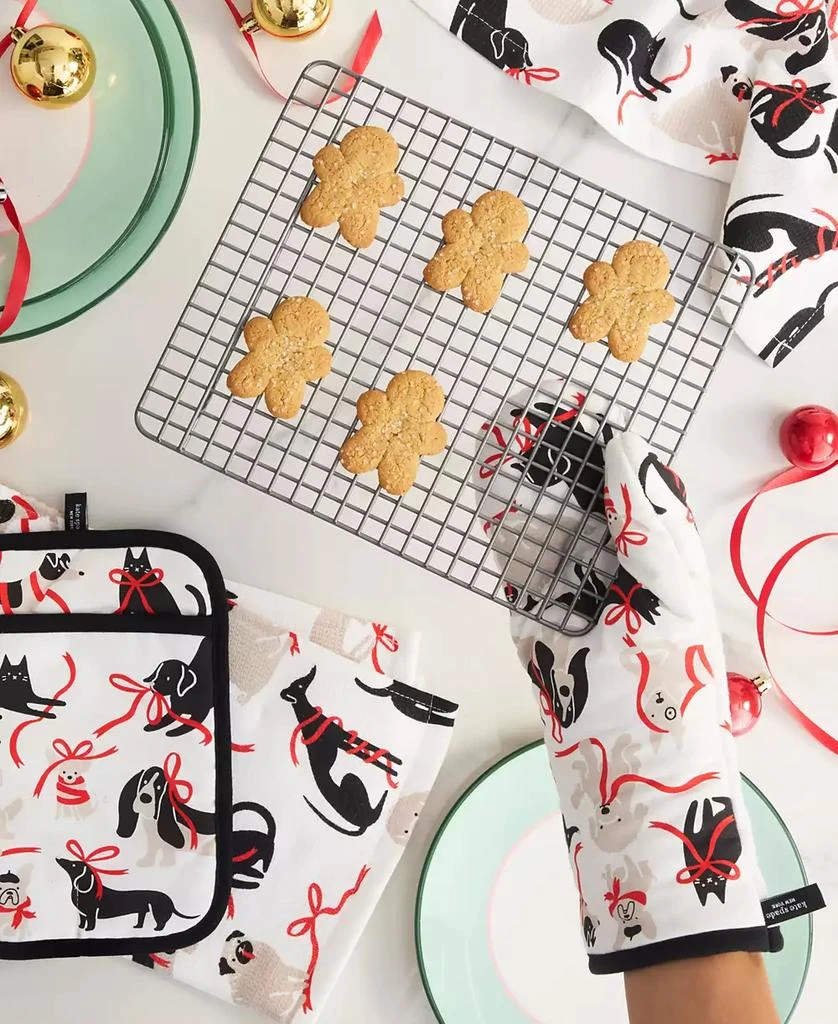 Kate Spade Holiday Pets Kitchen Towel, Oven Mitt 
Potholder, Set of 4 7