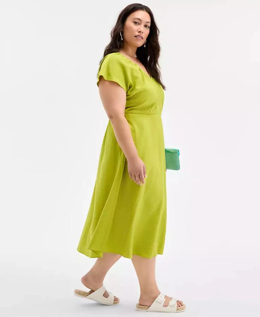 On 34th Trendy Plus Size Flutter-Sleeve Textured Satin Midi Dress, Exclusively at Macy's 3