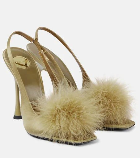 Yves Saint Laurent Paradis 110 feather-trimmed satin sandals 1
