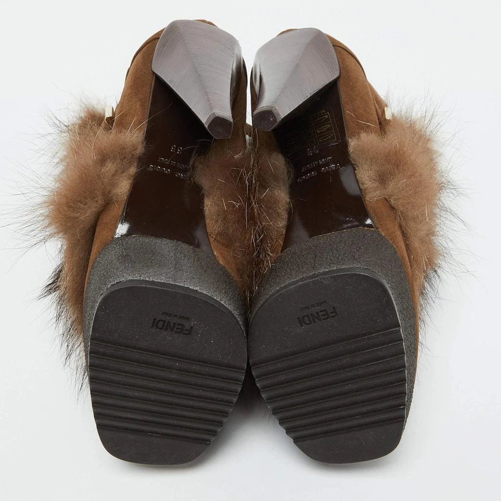 Fendi Fendi Brown Nubuck Leather and Raccoon Fur Platform Ankle Boots Size 36 6