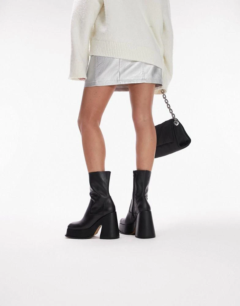 Topshop Topshop Holden premium leather square toe platform boot in black 3