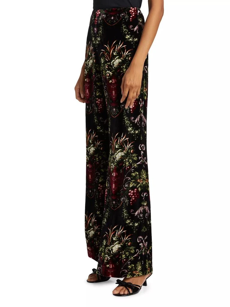 Cara Cara Firenze Floral Velvet Straight-Leg Pants 4