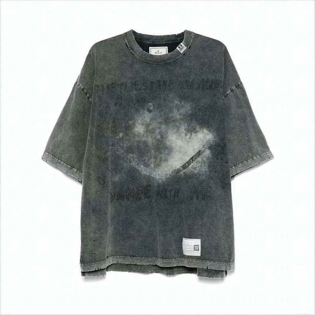 Maison MIHARA YASUHIRO Washed Charcoal Grey Oversized Tee with Distressed Graphics