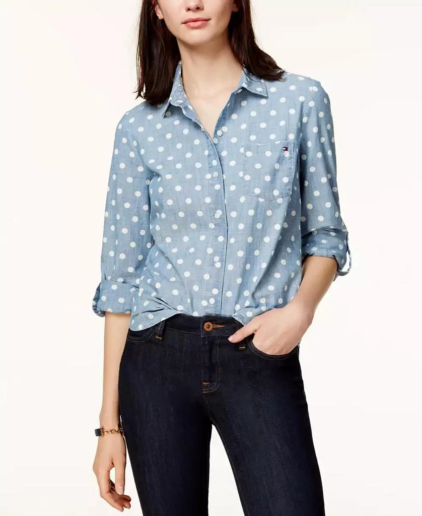 Tommy Hilfiger Women's Cotton Printed Roll-Tab Utility Shirt 1