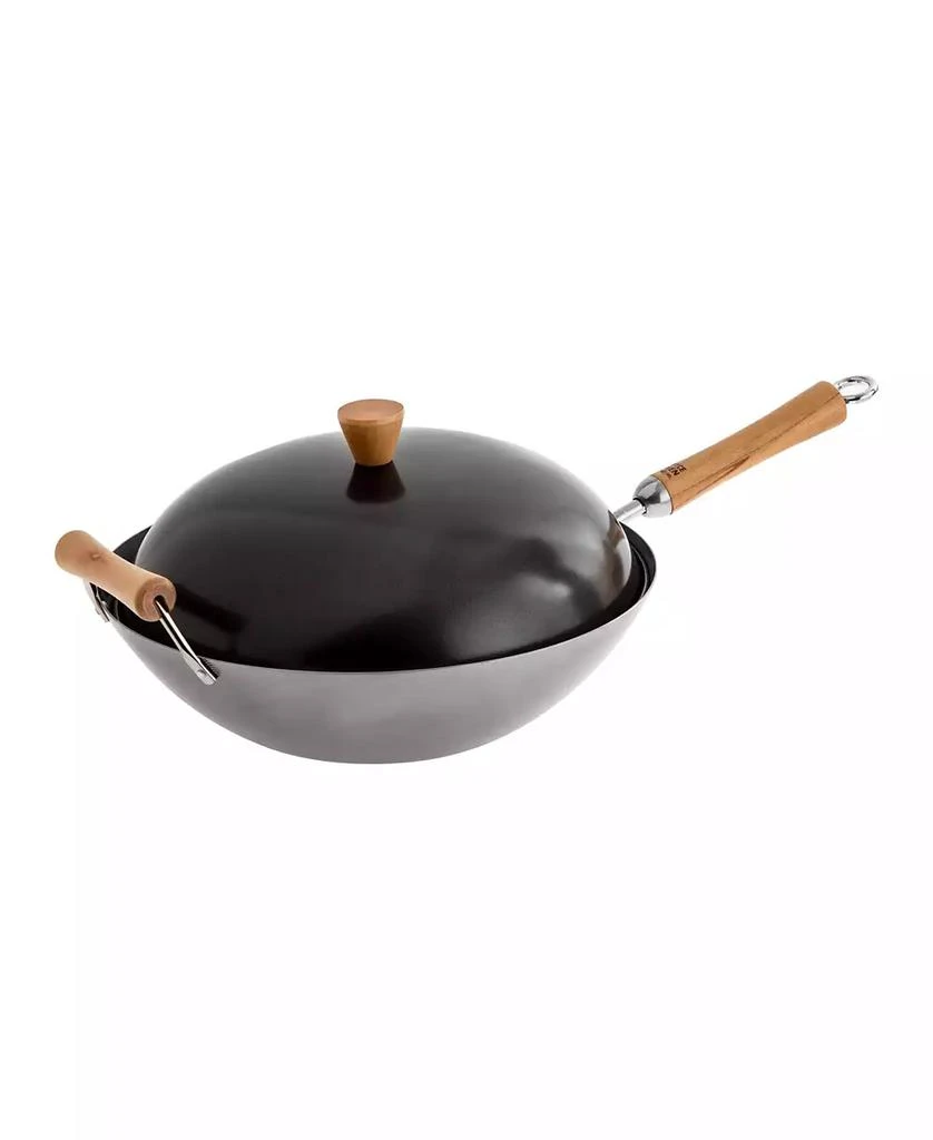 Honey Can Do Classic Series Uncoated Carbon Steel 4-Pc. Wok Set with Lid and Birch Handles 6
