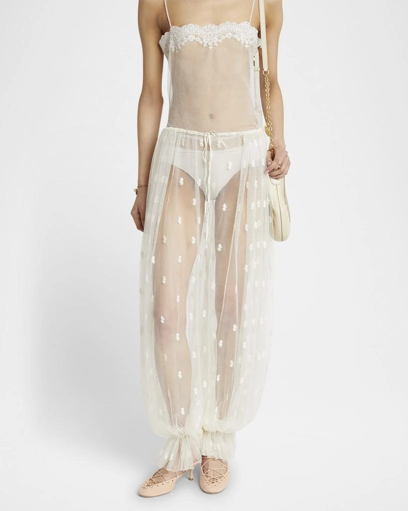 Chloé Embroidered Tulle Wide-Leg Ruffle Trousers 4
