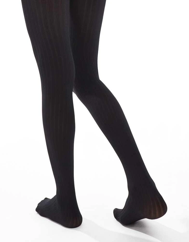ASOS ASOS DESIGN ribbed tights in black 2