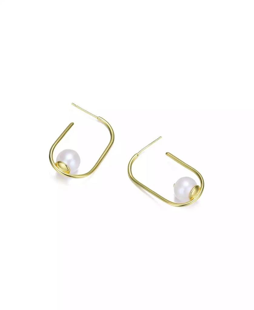 Genevive Stylish Sterling Silver 14K Gold Plating and Genuine Freshwater Pearl Square Hoop Earrings 3