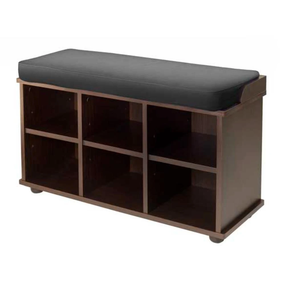 Hivvago Storage Bench with Seat Cushion Espresso and Black