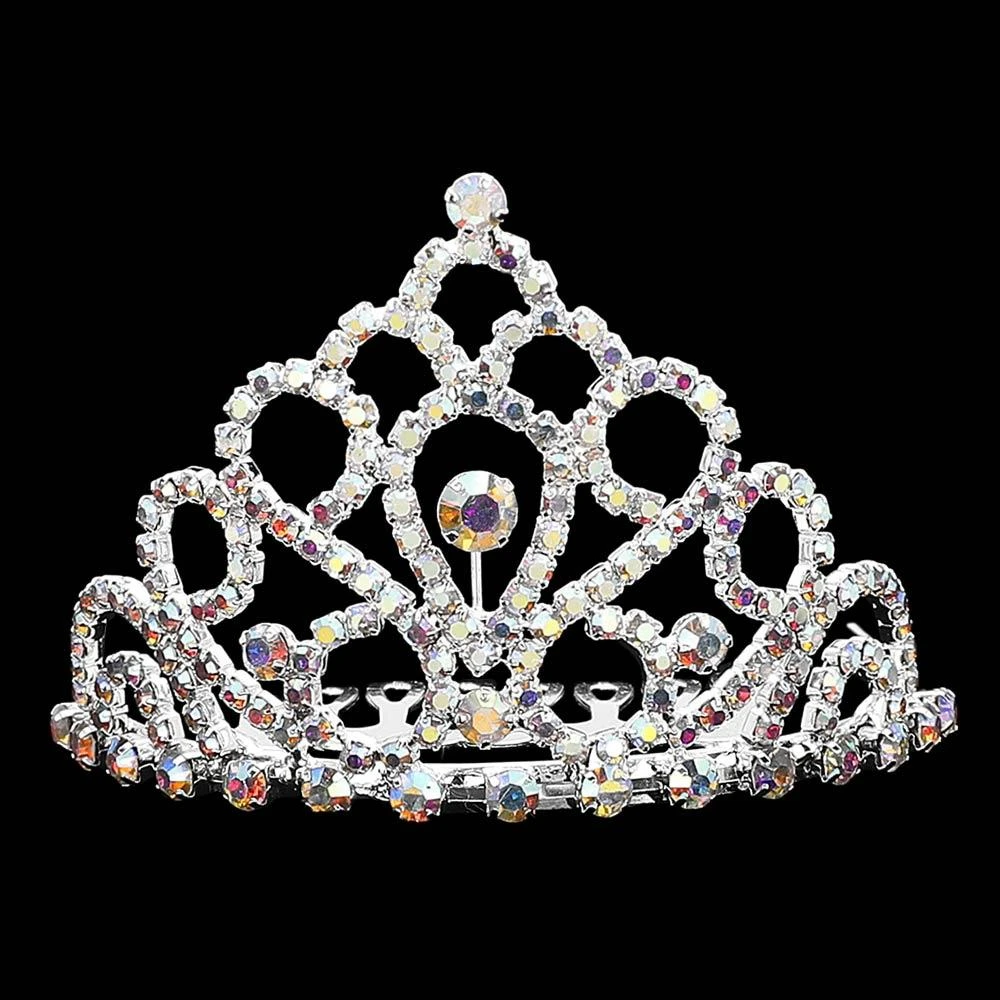 FASHNZFAB Round Stone Accent Rhinestone Paved Mini Princess Tiara 2