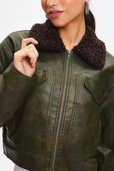 BDG BDG Janine Faux Leather Cropped Aviator Jacket 3