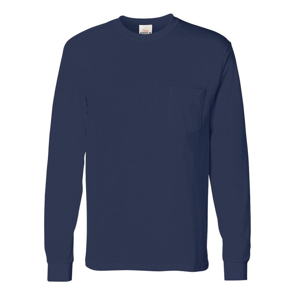 Hanes Authentic Long Sleeve Pocket T-Shirt