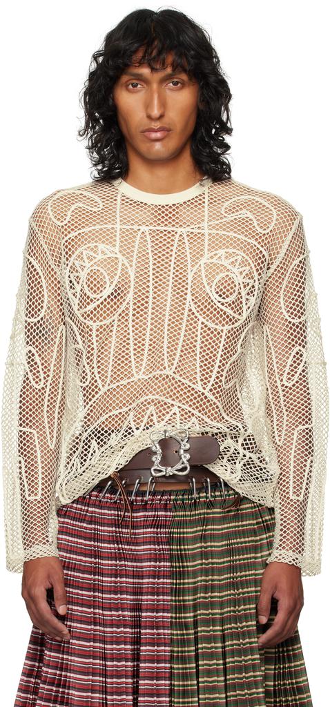 Charles Jeffrey Loverboy SSENSE Exclusive Off-White Graphic Net Long Sleeve T-shirt