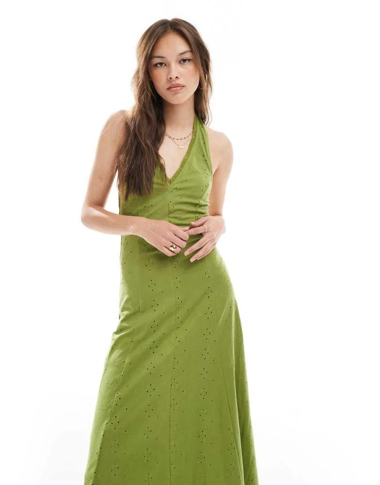 ASOS DESIGN broderie halter midi dress in olive  On Sale Now with Up to  20% Off | Discover Exclusive Deals & Savings at BeyondStyle  Authentic ASOS  Home|women with Limited-Time Discounts,