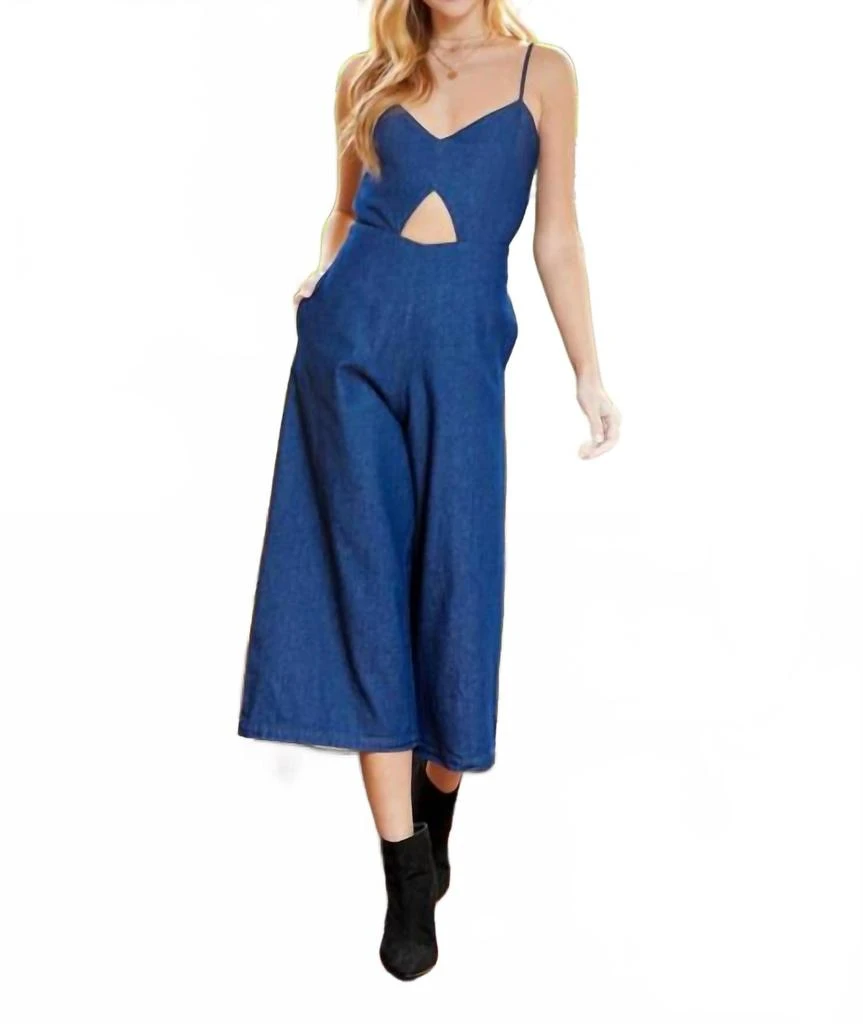 Twenty Ten Cut Out Front Denim Jumpsuit In Dark Blue