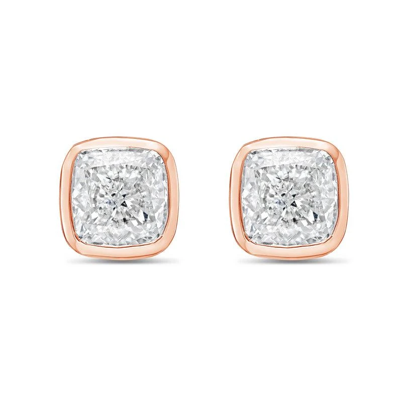 Diana M Jewels 14KT ROSE GOLD LAB GROWN CUSHION CUT STUDS IN A BEZEL SETTING WEIGHING 9.00 CTS TW
