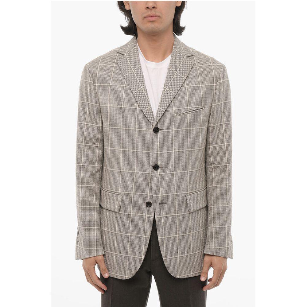 Corneliani Windowpane Check Center Vent Notch Lapel CIRCLE 3-Button Men's Bla