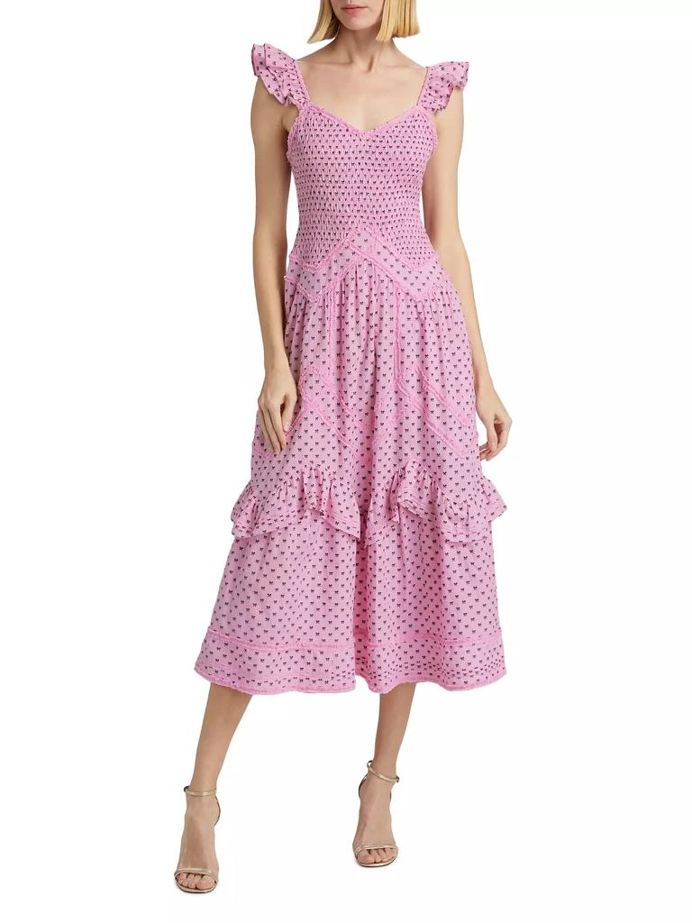 LOVESHACKFANCY Fringe Bow Cotton Clip Brin Dress 3