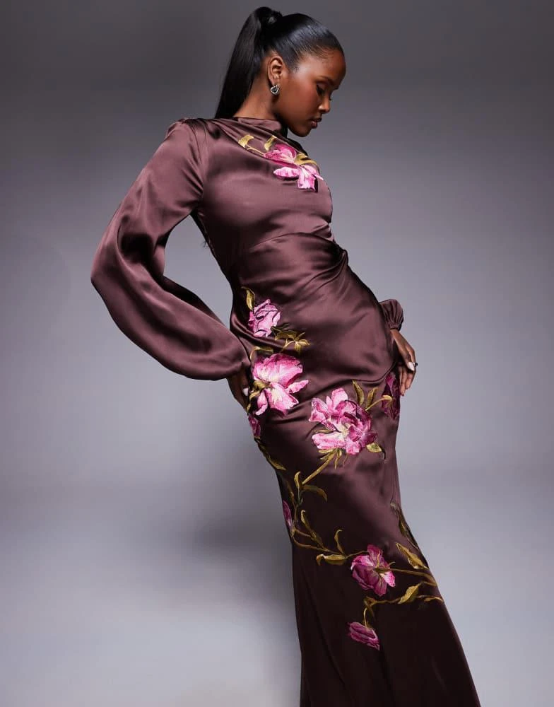 floral embroidered dress asos Shop Heavy embroidered indian Gown For Women In Wine M (38) main image 1