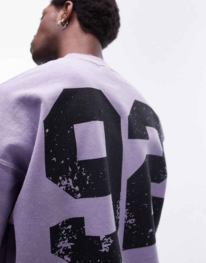 Topman Topman oversized fit short sleeve sweatshirt with number print in washed lilac 3