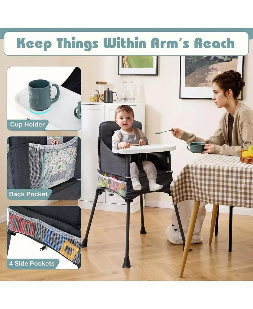 Costway Toddler Folding High Chair with 2-position Tray Adjustable Safety Baffle 4