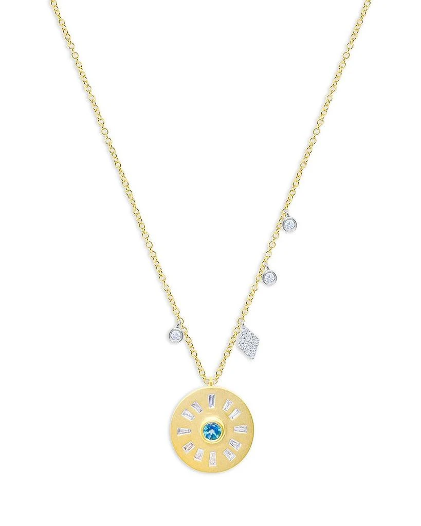 Meira T 14K Yellow Gold Diamond & Blue Topaz Disc Necklace, 18" 1