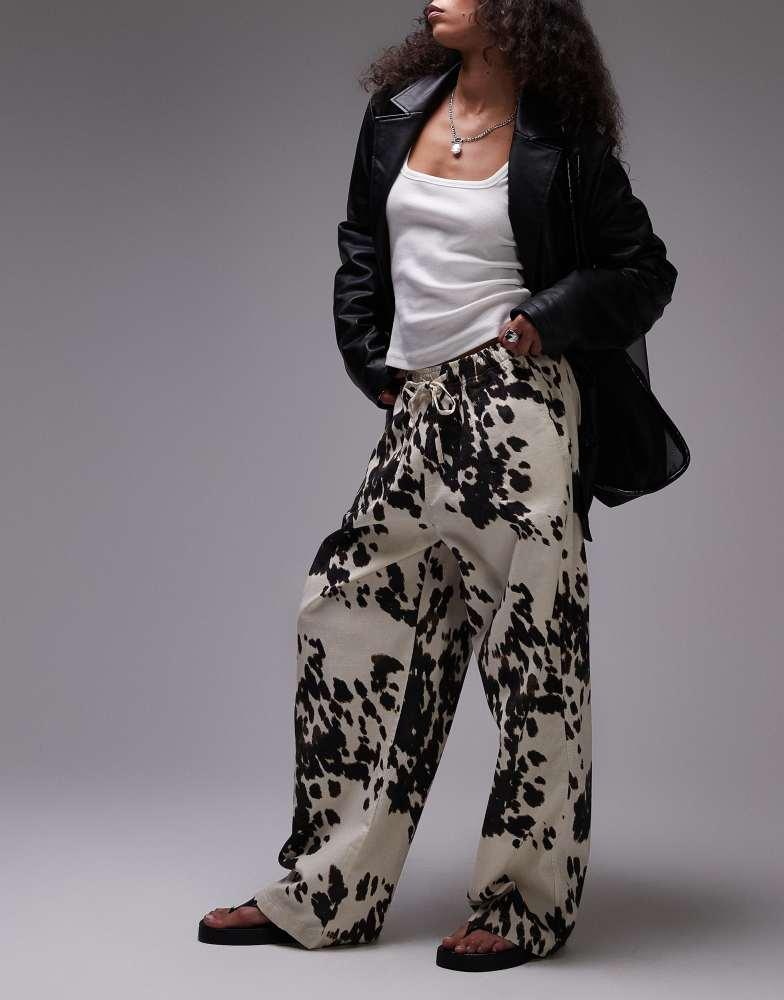 Topshop Topshop linen balloon trouser in cow print