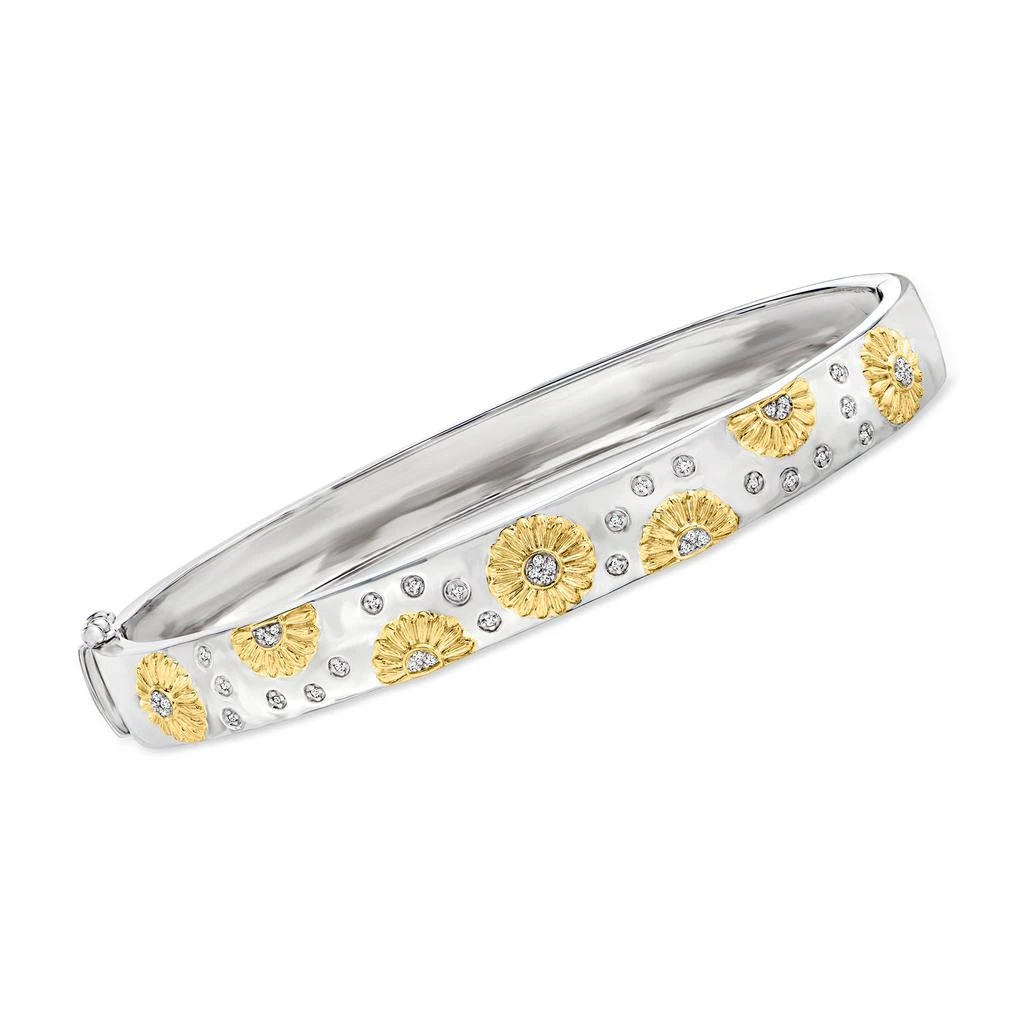 Ross-Simons Diamond-Accented Sunflower Bangle Bracelet in 2-Tone Sterling Silver 1