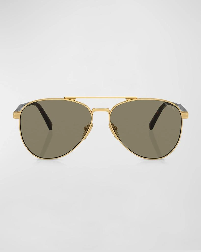 Prada Men's Double-Bridge Steel Aviator Sunglasses 3