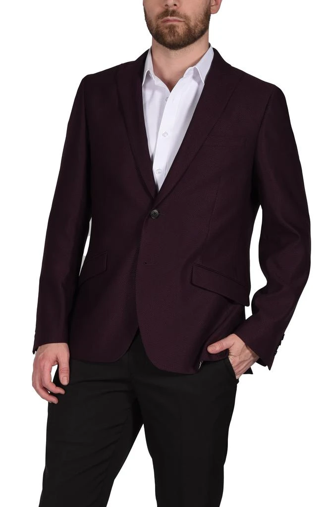 SAVILE ROW CO Burgundy Peak Lapel Slim Fit Blazer 10