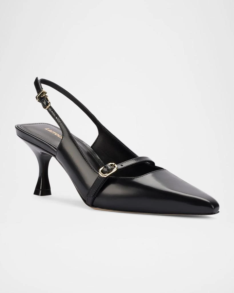 Larroude Ines Leather Buckle Slingback Pumps 2