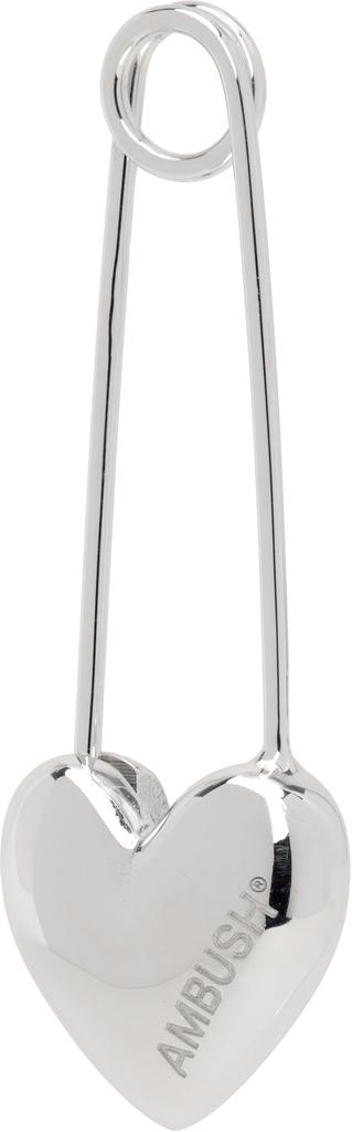 Ambush Silver Heart Safety Pin Single Earring