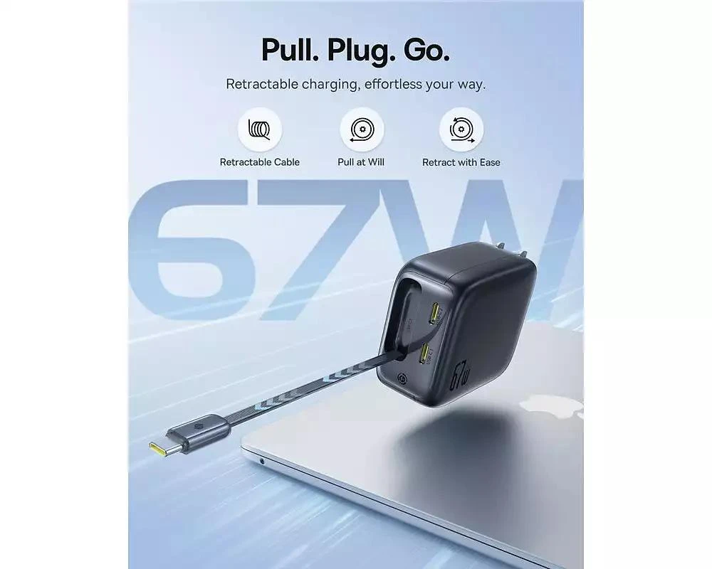 Baseus Enercore with Single Retractable USB-C Cable Charger 67W 5