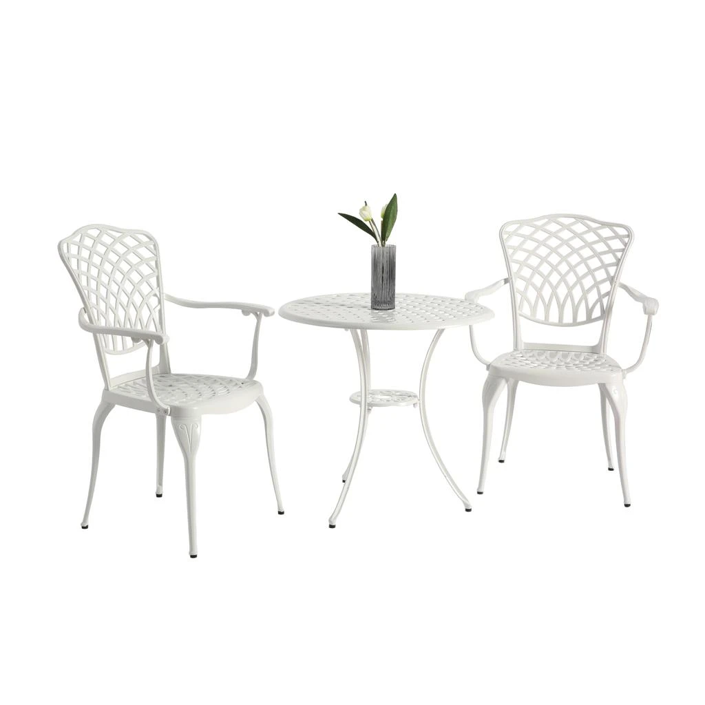 Streamdale Furniture Streamdale 3-Piece White Patio Bistro Set, Cast Aluminum Table 
2 Chairs, Umbrella Hole 2
