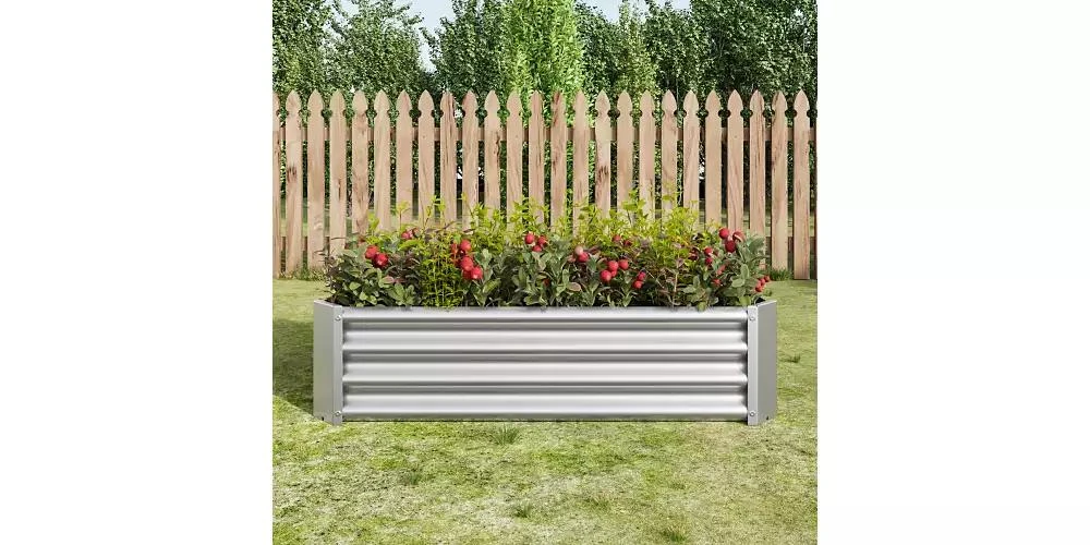 Flynama Metal Raised Garden Bed Rectangle Raised Planter 4ft L x 2ft W x 1ft H for Flowers Vegetables Herb Silver 3