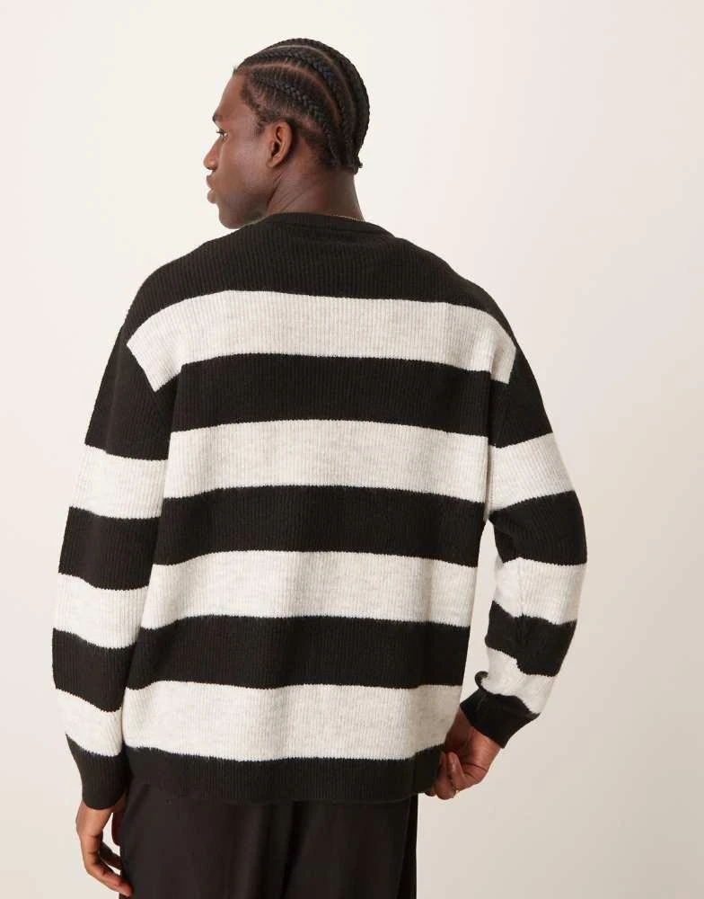 ASOS ASOS DESIGN oversized knitted jumper in black and ecru stripe 4