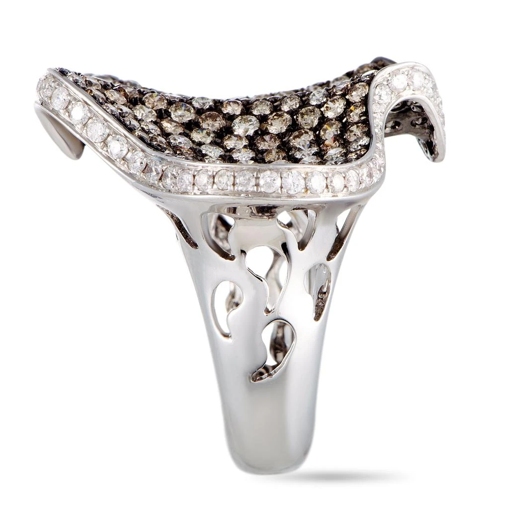 Non Branded 18K White Gold White and Brown Diamond Wave Ring 3