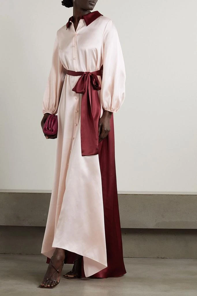 Halpern Belted two-tone silk-satin maxi shirt dress 2
