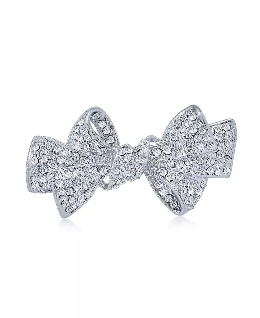 Bling Jewelry Dainty Crystal Brooch Pin with Silver Ribbon Bow Accent