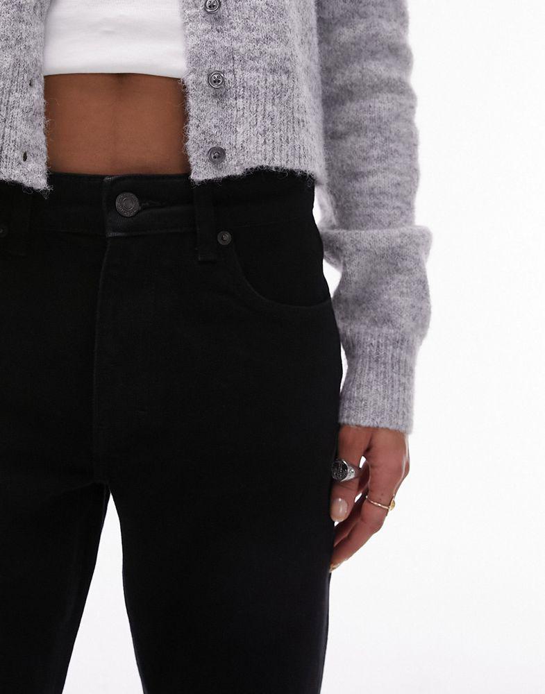 Topshop Topshop cropped mid rise straight jeans with raw hems in black