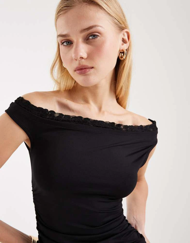 ASOS ASOS DESIGN asymmetric sleeve lace trim detail top in black 4