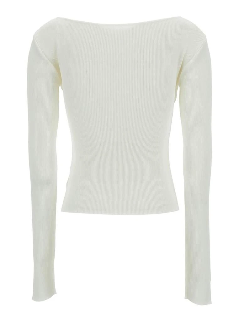 Low Classic White Ribbed Top With Boat Neckline And Buttons In Rayon Blend Woman 2