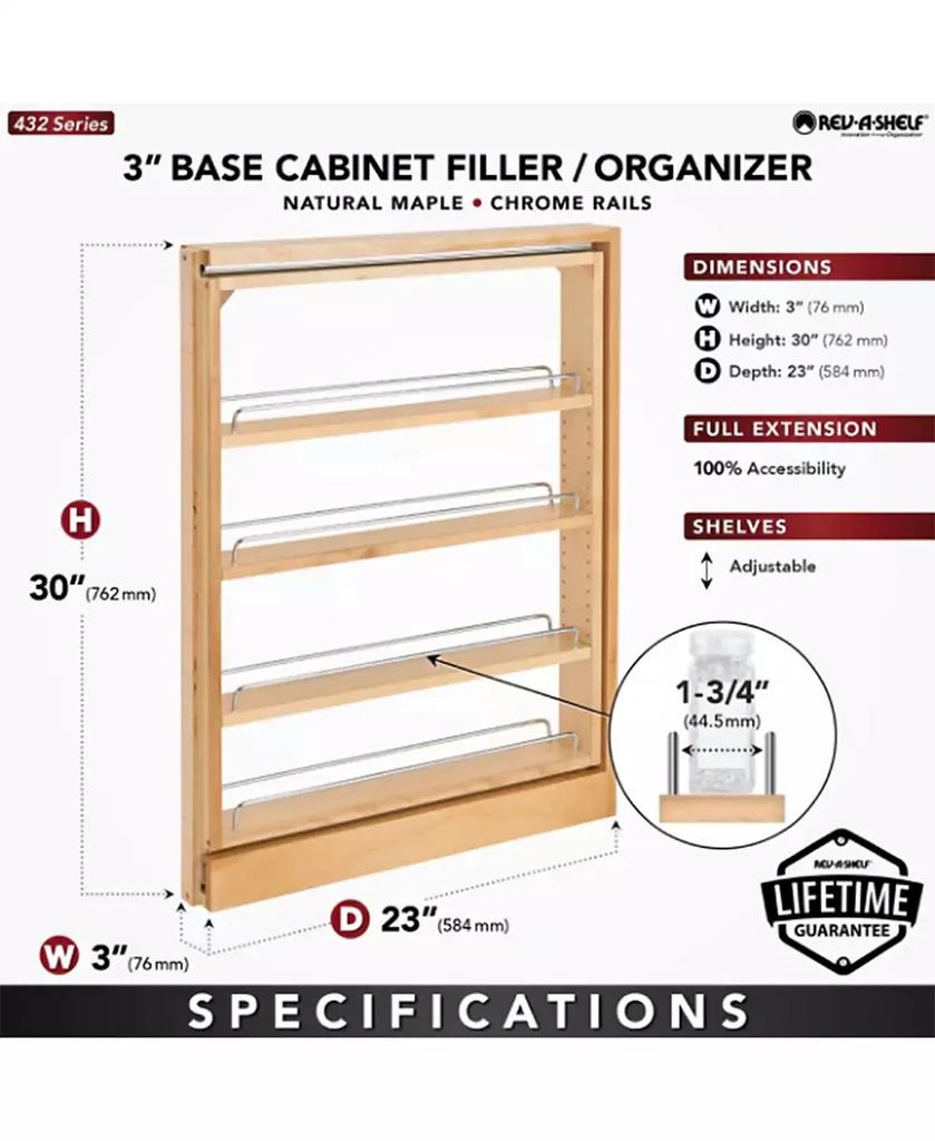 Rev-A-Shelf 3" Pull Out Kitchen Cabinet Filler Organizer Spice Rack, 432-BF-3C 4