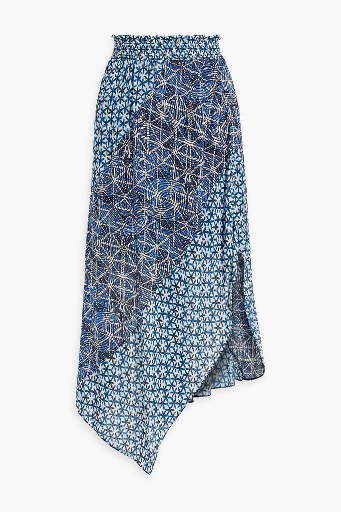 Maje Asymmetric printed voile midi skirt