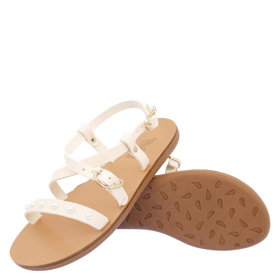 ANCIENT GREEK SANDALS Kids Off White Leather Soft Pearl Sandals