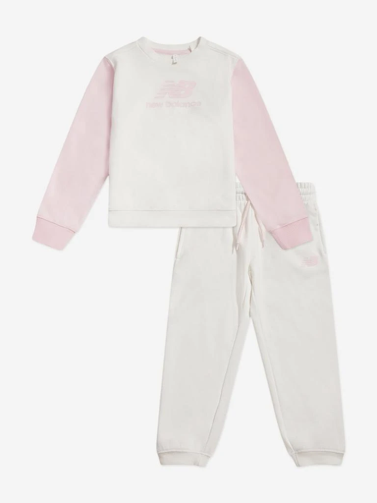 New Balance New Balance Baby Girls Colourblock Curved Hem Crew and Joggers Set in Ivory